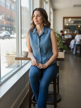 Vintage Denim Jean Vest 90s Grunge Layering Medium